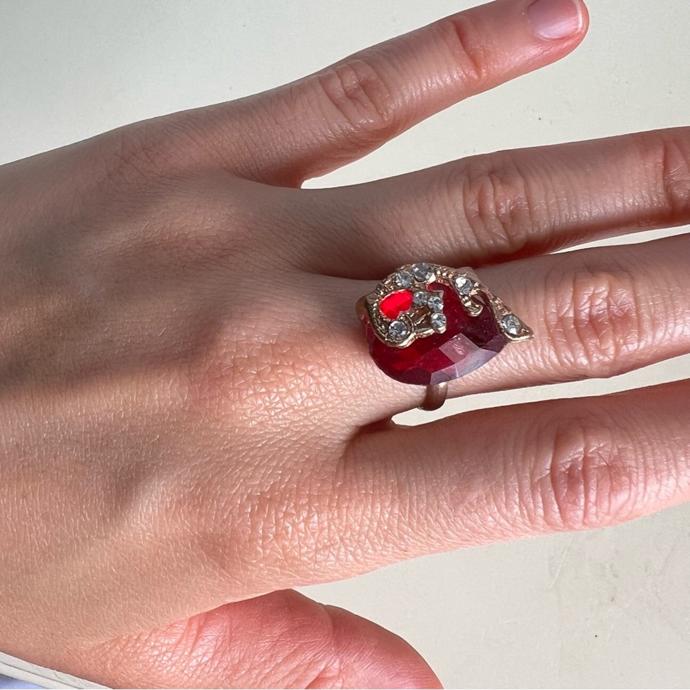 Vintage Ruby Red Statement Cocktail Ring Adjustab… - image 2